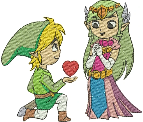 Visualização da matriz de bordado Zelda e Link - Três Tamanhos