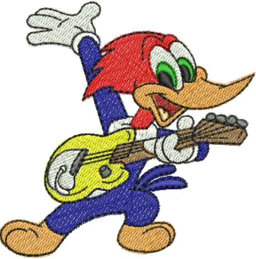 Visualização da matriz de bordado Pica-Pau Guitarrista