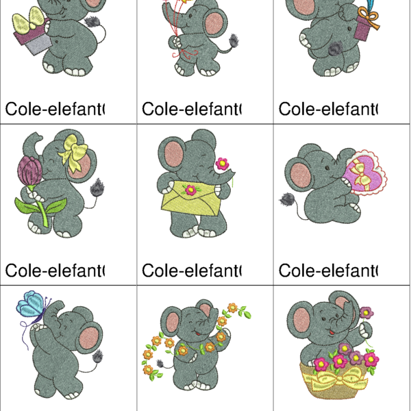 Pacote de Bordados de Elefantinhos