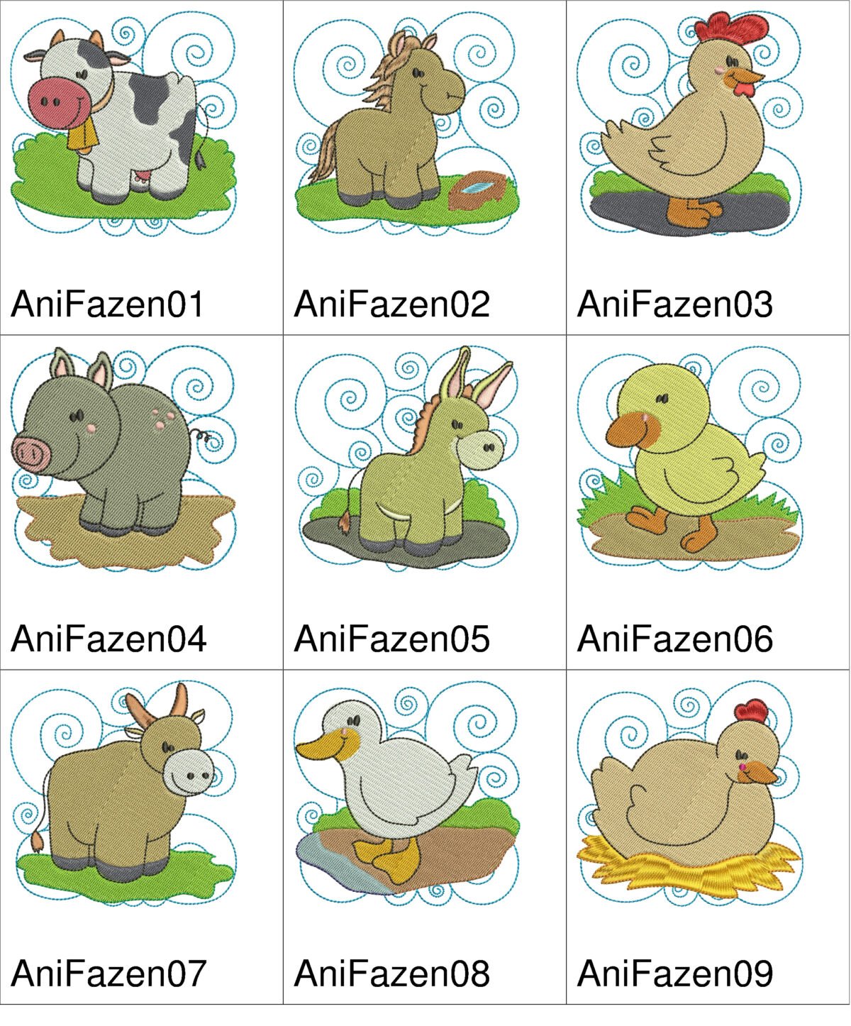 Pacote de Bordados Animais de Fazenda