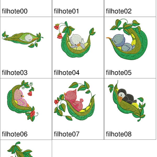 Pacote de Bordados Filhotes de Pássaros