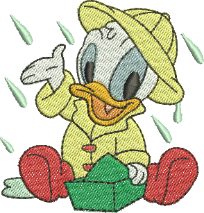 matriz de bordado Pato Donald brincando na chuva 120