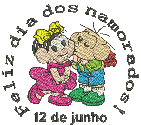Matriz de Bordado Mônica e Cebolinha Namorados 40 – Três Tamanhos
