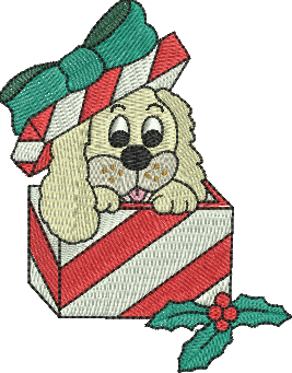 matriz de bordado Cachorrinho com Presente