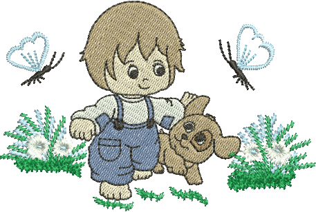 matriz de bordado Menino com Cachorrinho 02