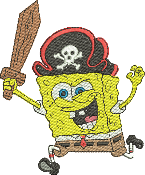 matriz de bordado Bob Esponja Pirata - Três Tamanhos