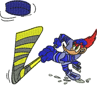 Matriz de Bordado Pica Pau Jogador de Hockey